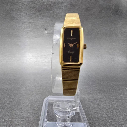 Wittnauer Watch Women 12mm Black Dial Gold Tone Rectangle AS1732 0280 New Batt7