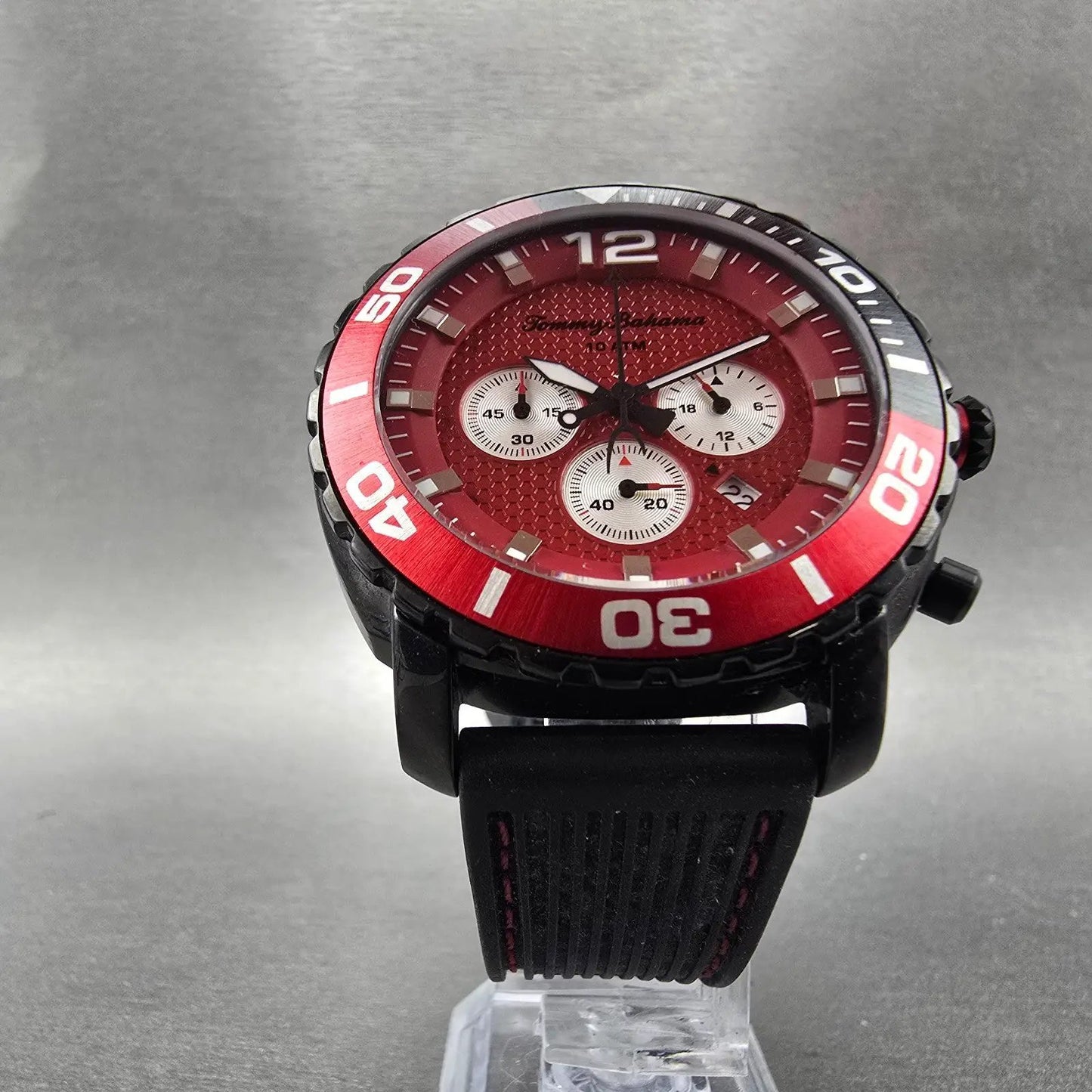 Tommy Bahama Atlantis Chronograph Watch Men 45mm Red Dial Black Tone Date NewBat5