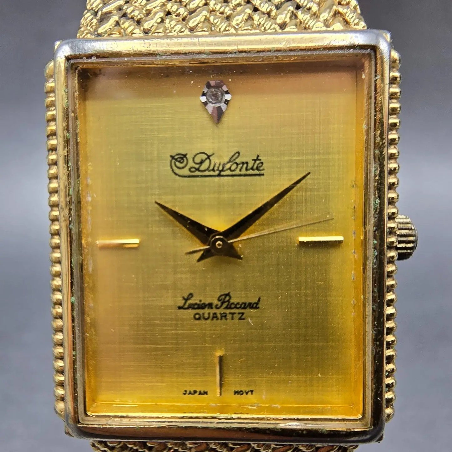 Lucien Piccard Dufonte Tank Watch Men 25mm Gold Dial Gold Tone Rectangle NewBatt1
