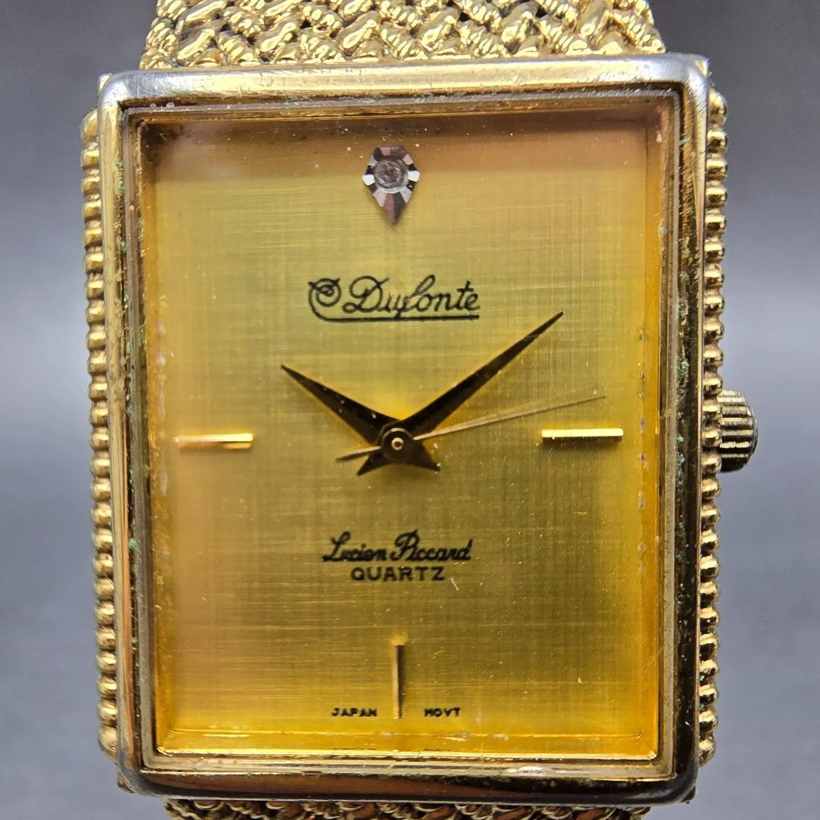 Lucien Piccard Dufonte Tank Watch Men 25mm Gold Dial Gold Tone Rectangle NewBatt1