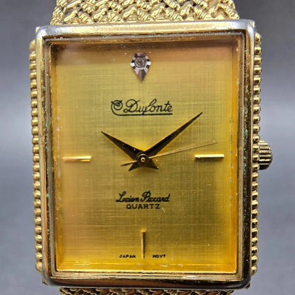 Lucien Piccard Dufonte Tank Watch Men 25mm Gold Dial Gold Tone Rectangle NewBatt1