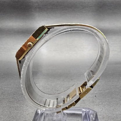 Bulova Watch Women 13mm Gold Dial Gold Tone Rectangle New Battery Vintage 92T516