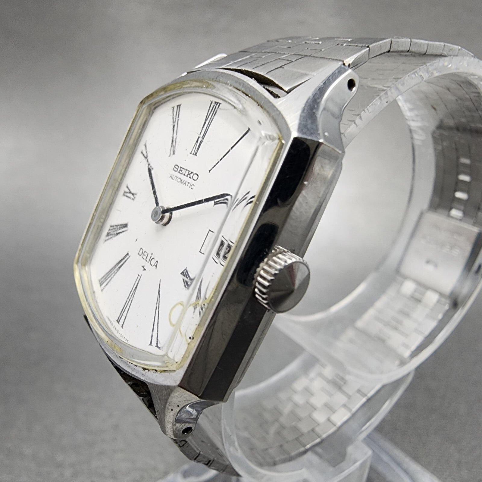 Seiko Delica Automatic Watch Women 24mm White Dial Silver Tone Date 241530302