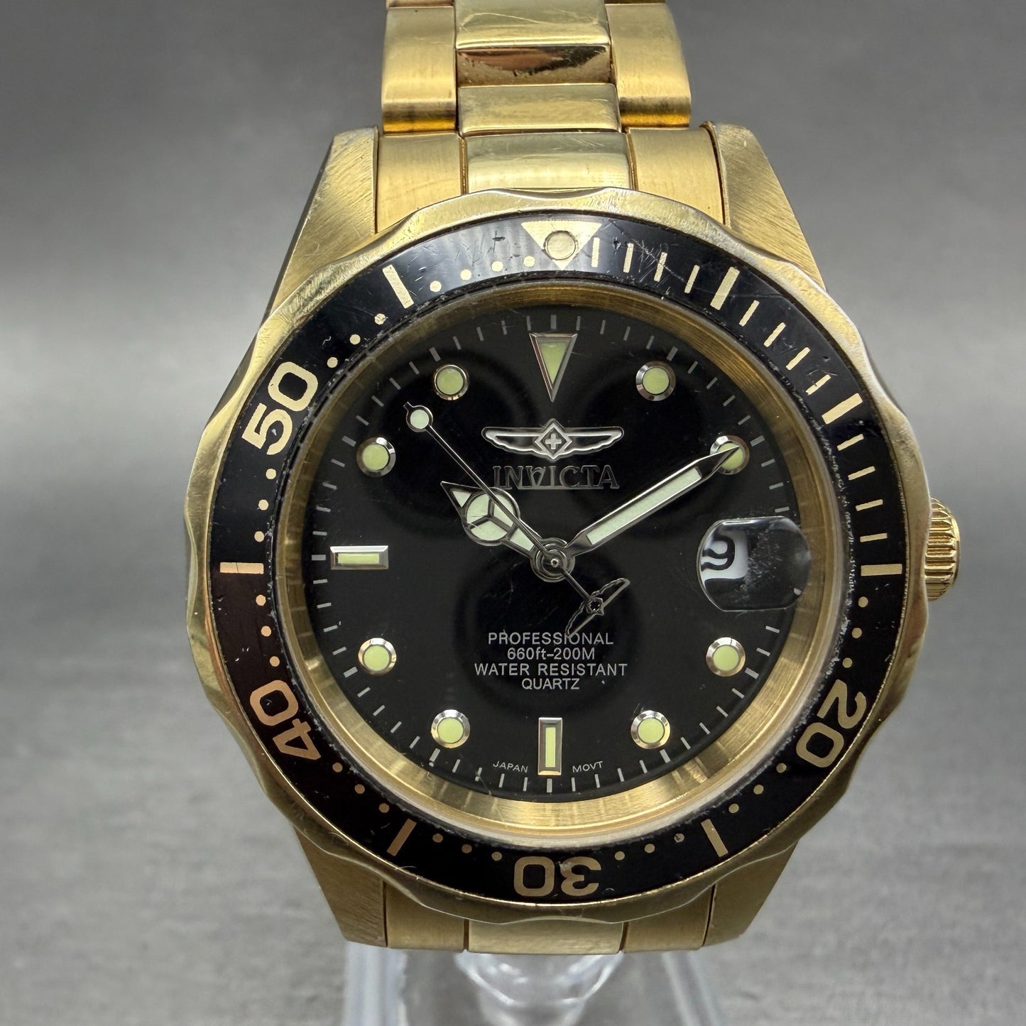Invicta Pro Diver Watch Men 37mm Black Dial Gold Tone Date 8936 READ New Battery0