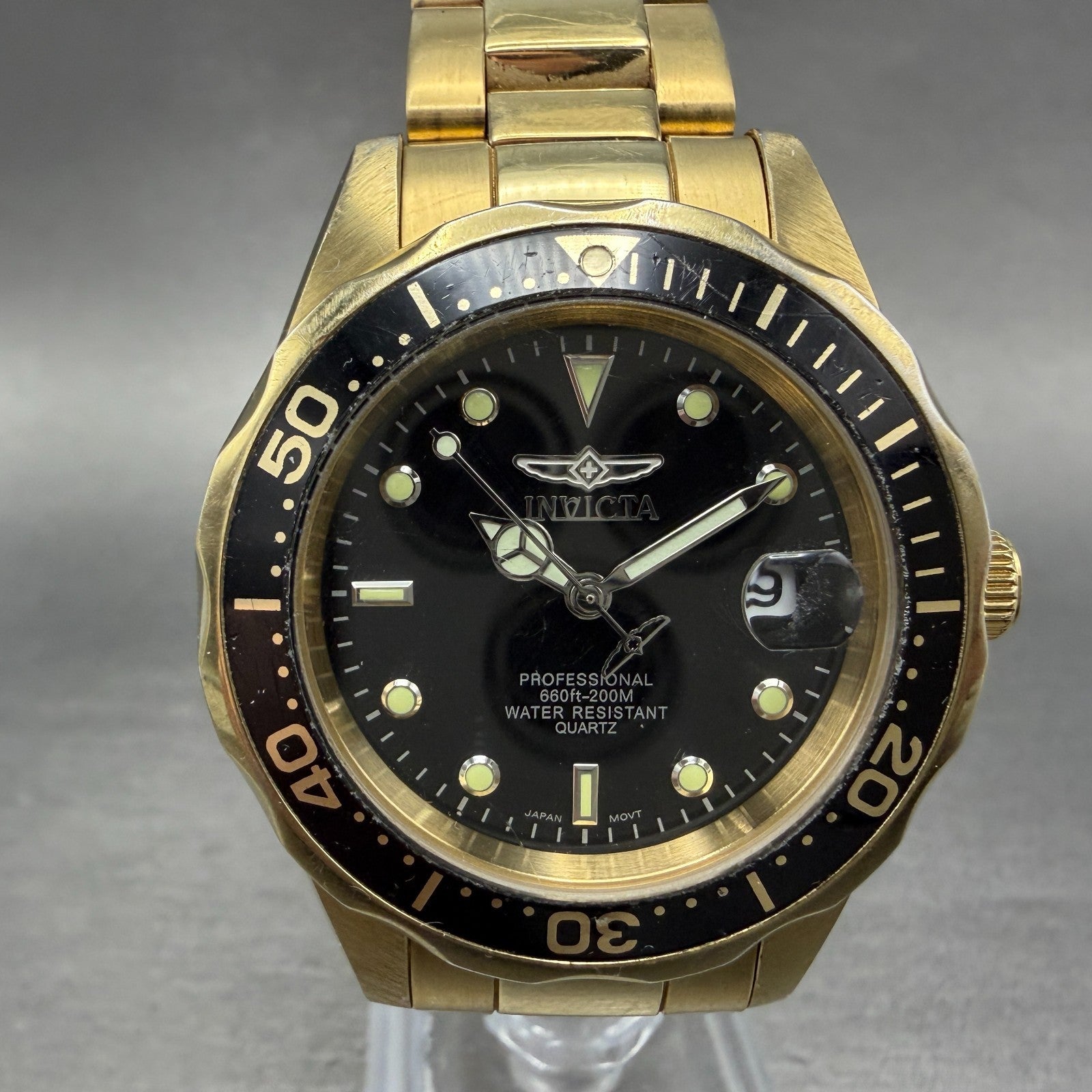 Invicta Pro Diver Watch Men 37mm Black Dial Gold Tone Date 8936 READ New Battery0