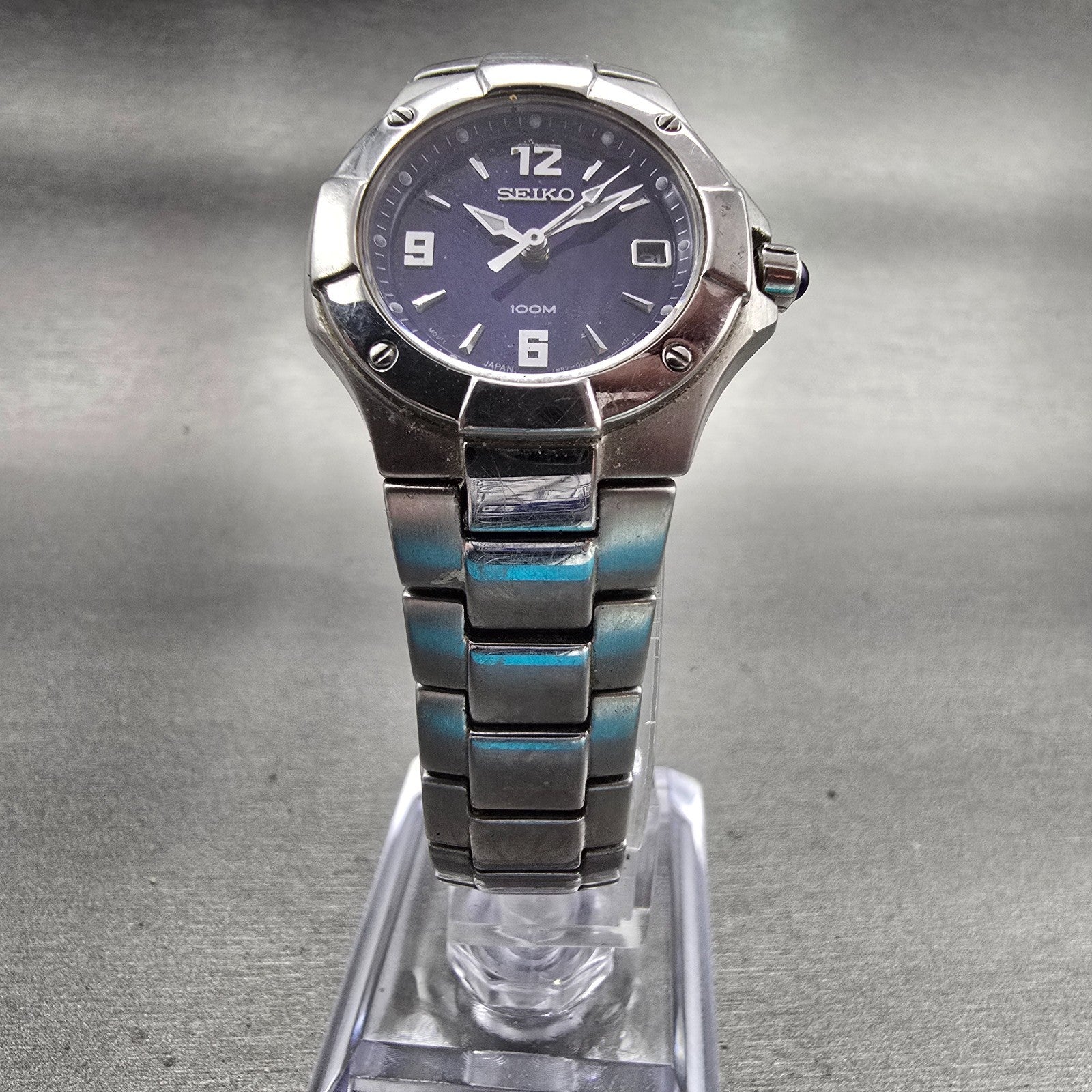 Seiko Watch Women 26mm Blue Dial Silver Tone Date Round 7N82-0BE0 New Battery4