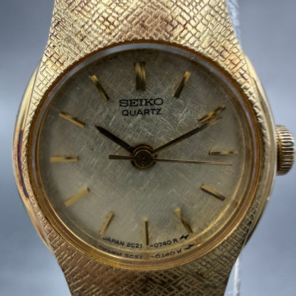 Seiko Watch Women 17mm Champagne Dial Gold Tone Round 2C21-0160 New Battery VTG1