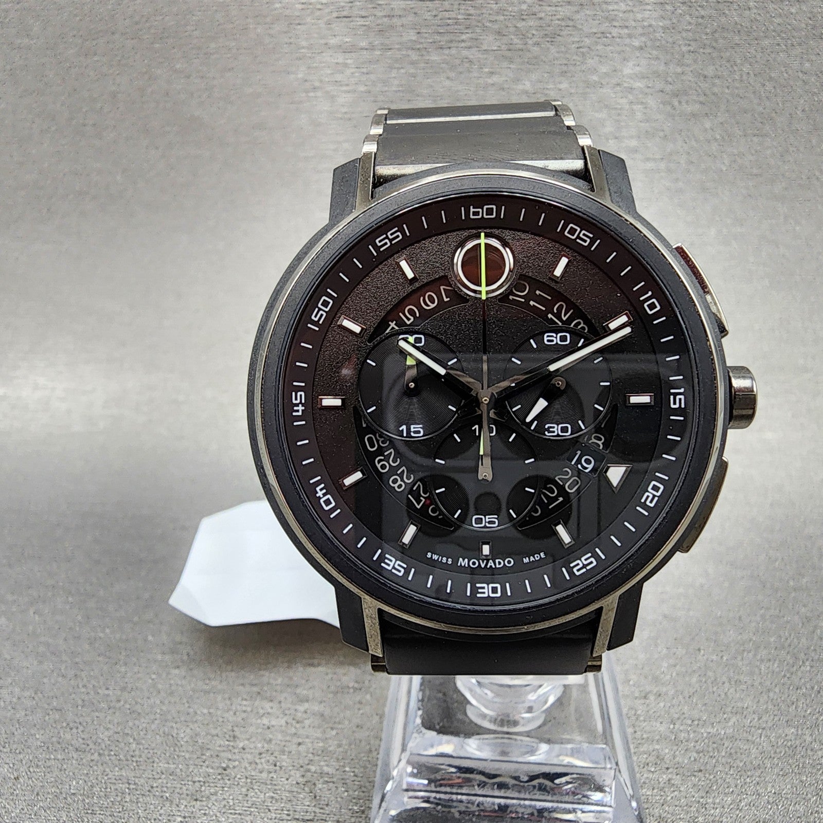 Movado Strato Chronograph Watch Men 44mm Black Dial Black Tone READ!!!! 06075540