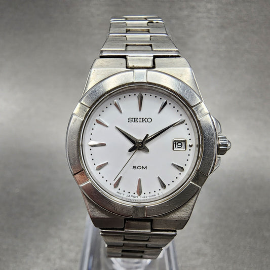 Seiko Watch Women 26mm White Dial Steel Date Round 7N826F50 New Battery0