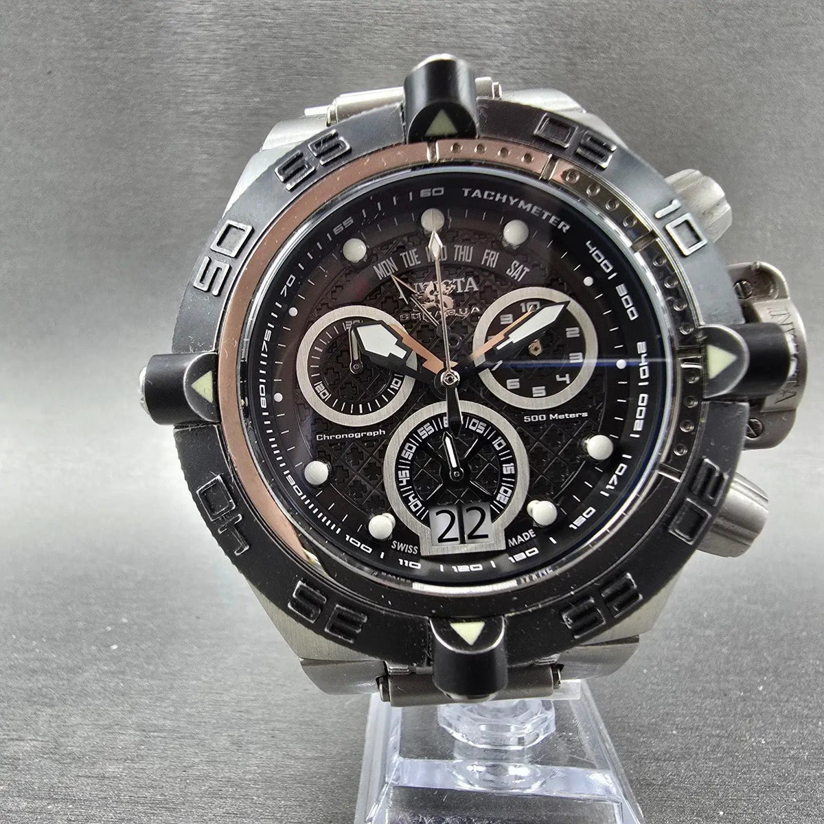 Invicta Subaqua Noma Chrono Watch Men 50mm Black Dial Silver Daydate New Battery6