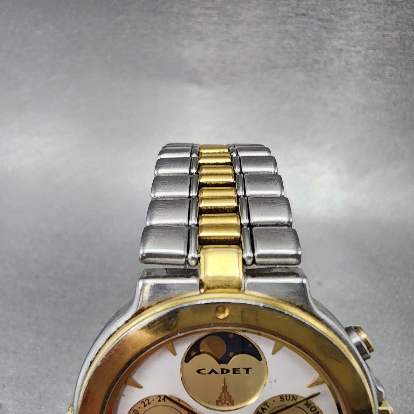 Seiko Cadet Moon Phase Watch Men 35mm White Dial Two Tone Daydate Round New Batt