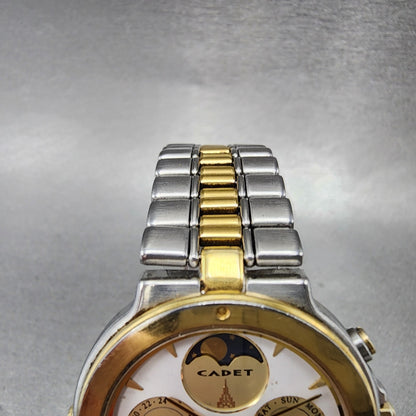 Seiko Cadet Moon Phase Watch Men 35mm White Dial Two Tone Daydate Round New Batt