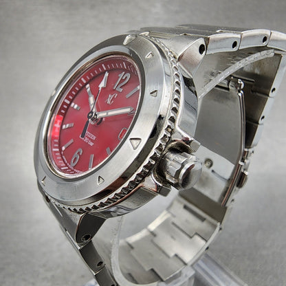Citizen EcoDrive XC Dive Watch Women 31mm Red Dial Steel Date Round Runs2