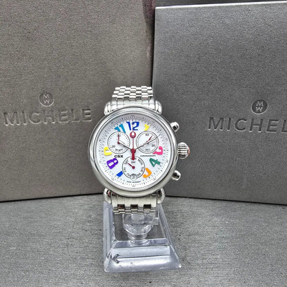 Michele CSX Carousel Chronograph Watch Women 36mm White Dial Steel Dayate NewBat0