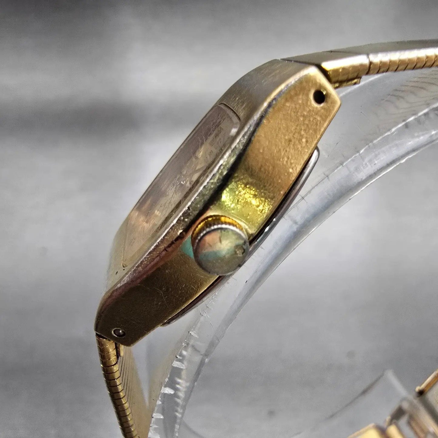 Seiko Watch Women 16mm Gold Dial Gold Tone Rectangle 2B20-5049 New Battery VTG2