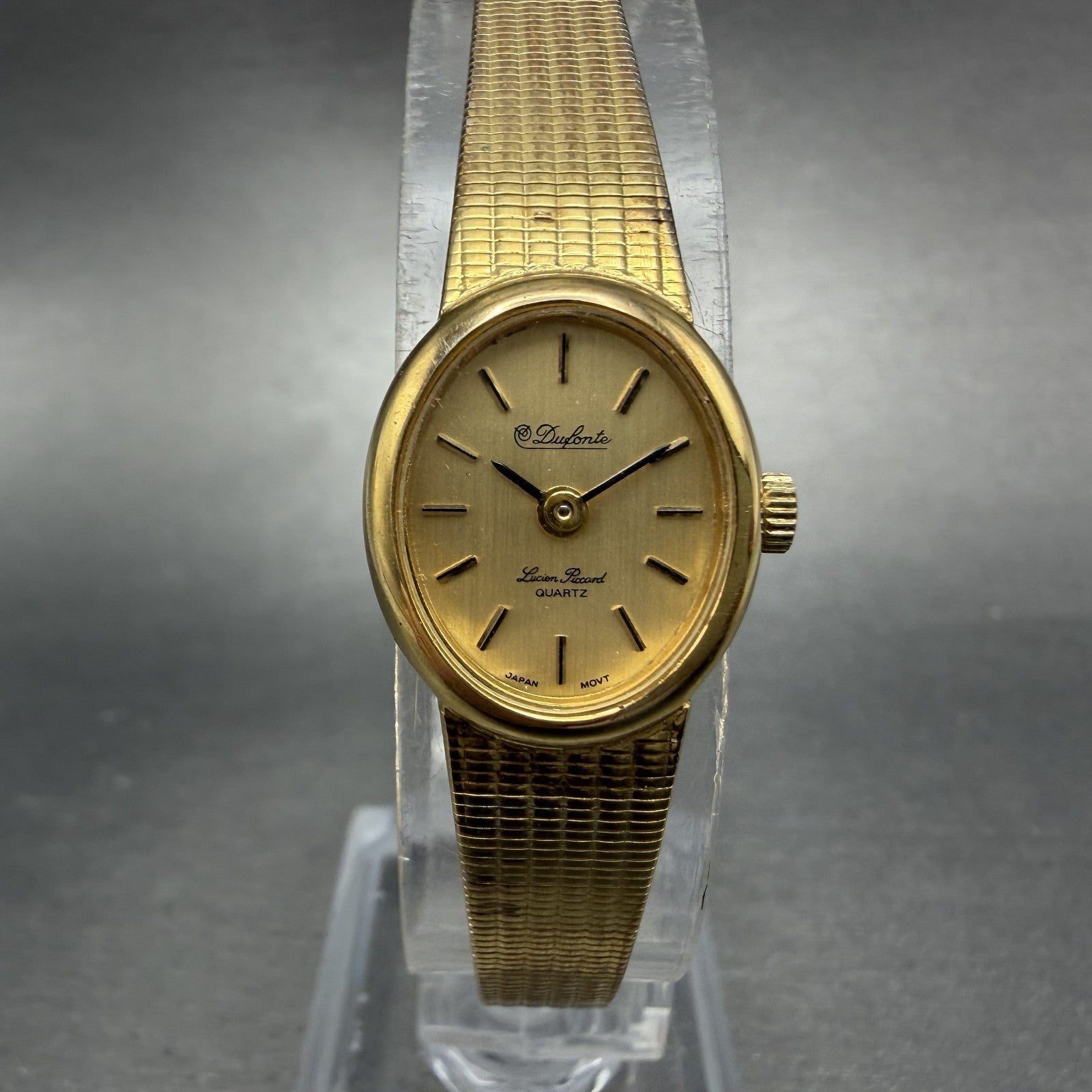 Lucien Piccard Dufonte Watch Women 16mm Champagne Dial Gold Tone Oval New BattA10