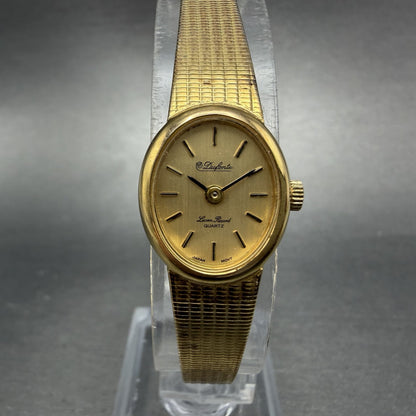 Lucien Piccard Dufonte Watch Women 16mm Champagne Dial Gold Tone Oval New BattA10