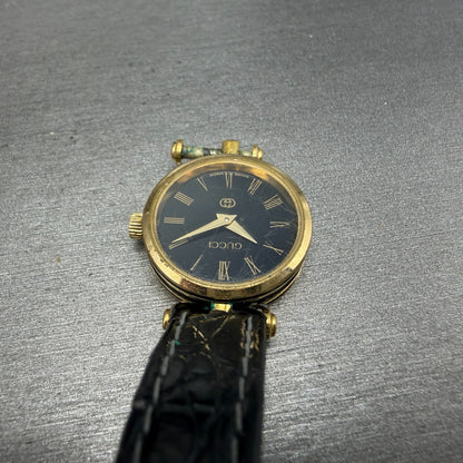 Gucci 2000L Watch Women 21mm Black Dial Gold Plated Round Vintage PARTS5