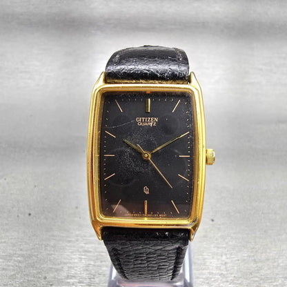 Citizen CQ Watch Men 25mm Black Dial Gold Tone Rectangle 6031-T20981 New Battery0