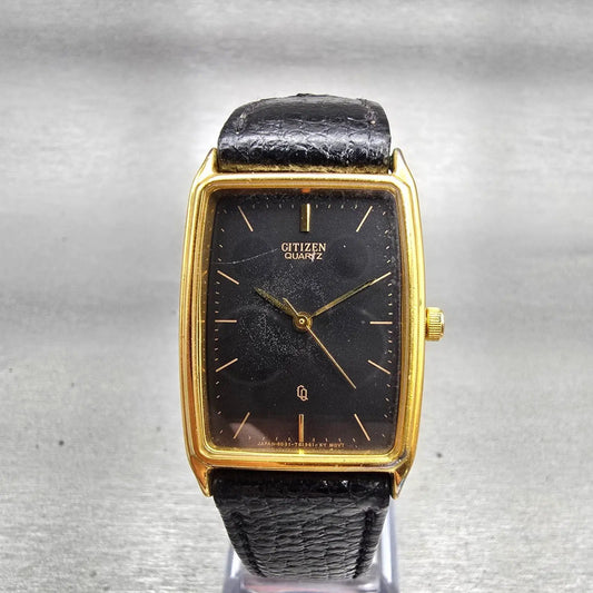 Citizen CQ Watch Men 25mm Black Dial Gold Tone Rectangle 6031-T20981 New Battery0