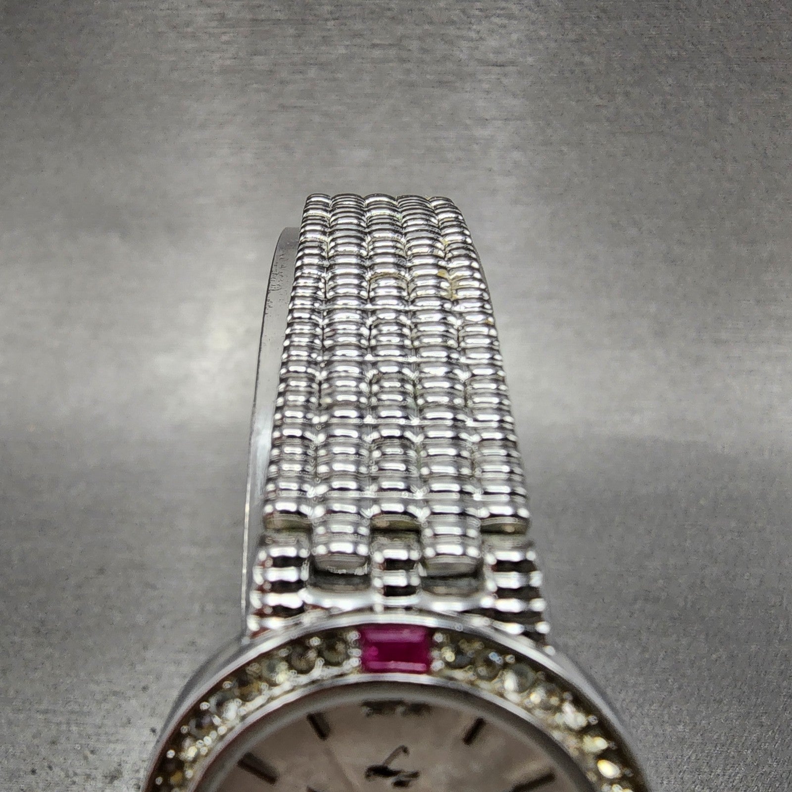 LZ Watch Women 25mm White Dial Silver Tone Ruby Bezel Diamonds Fine Plat New Bat4