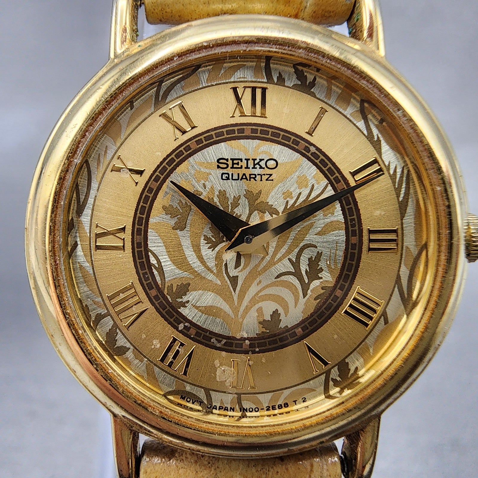 Seiko Watch Women 26mm Gold Floral Dial Gold Tone Round 1n000d59 New Battery1
