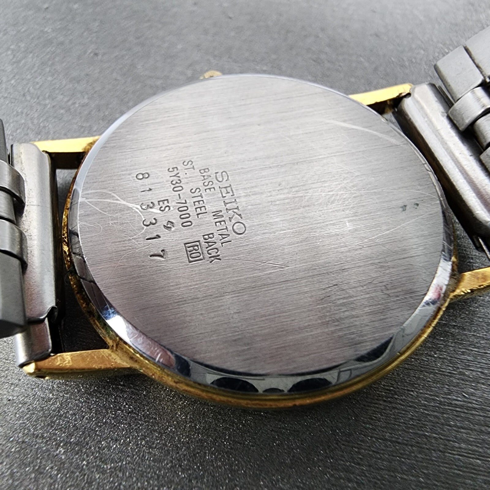 Seiko Watch Men 31mm Gray Dial Gold Tone Round 5Y307000 PARTS Vintage9