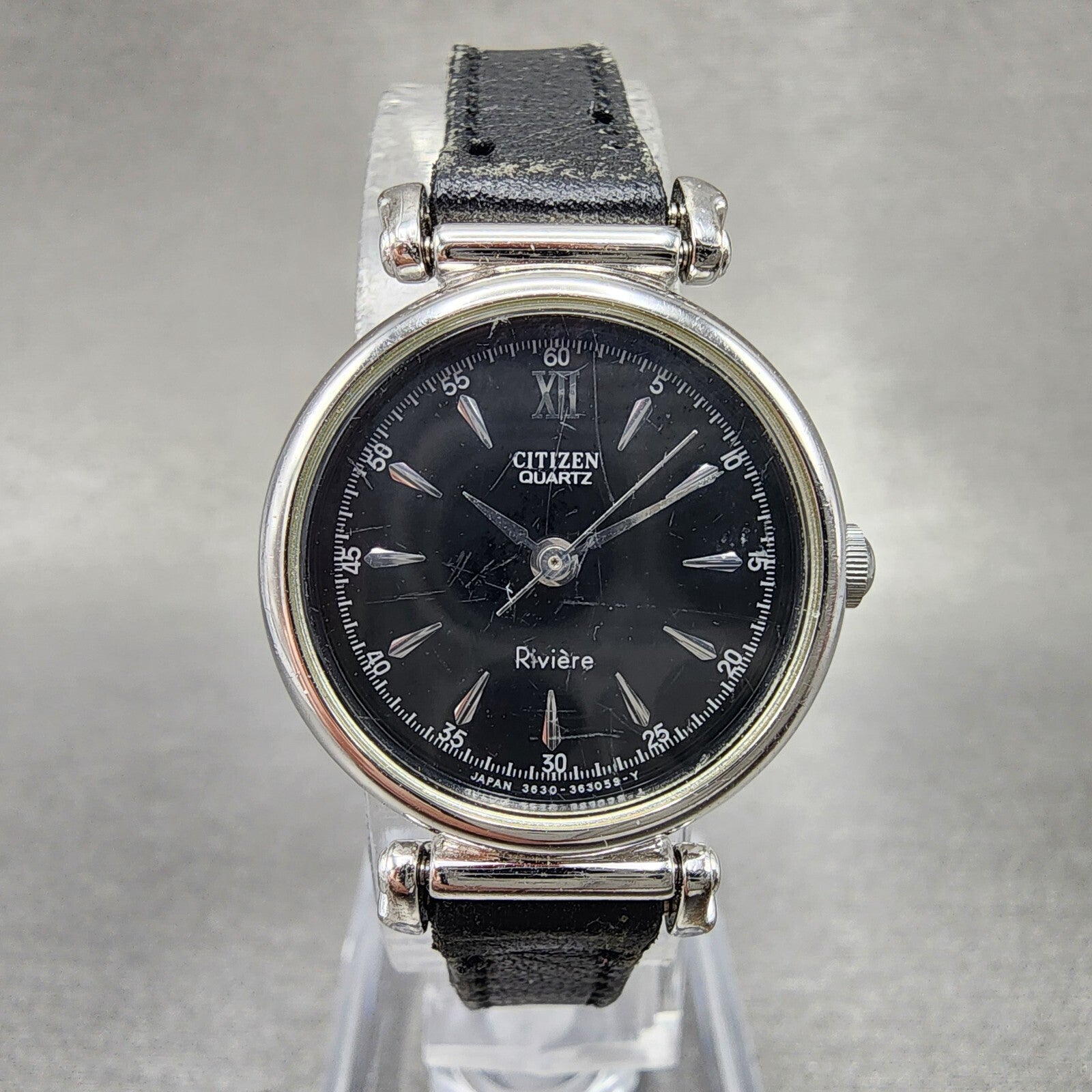 Citizen Riviere Watch Women 24mm Black Dial Silver Tone Round New Battery0