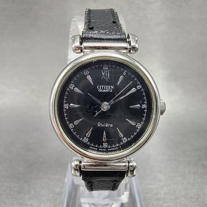 Citizen Riviere Watch Women 24mm Black Dial Silver Tone Round New Battery0