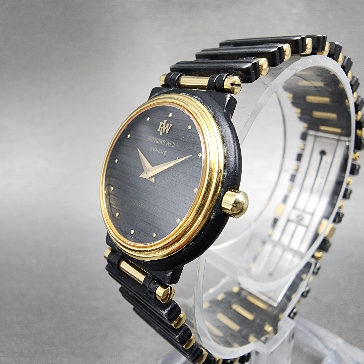 VTG Raymond Weil Watch Women 24mm Black Dial Black Gold Tone Round New Battery2