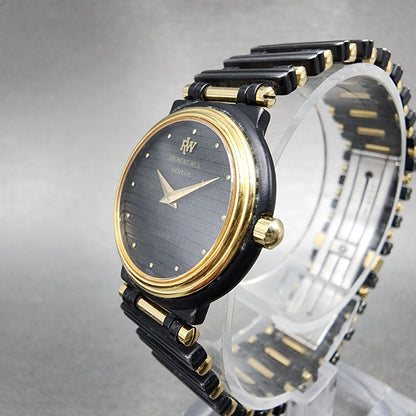 VTG Raymond Weil Watch Women 24mm Black Dial Black Gold Tone Round New Battery2
