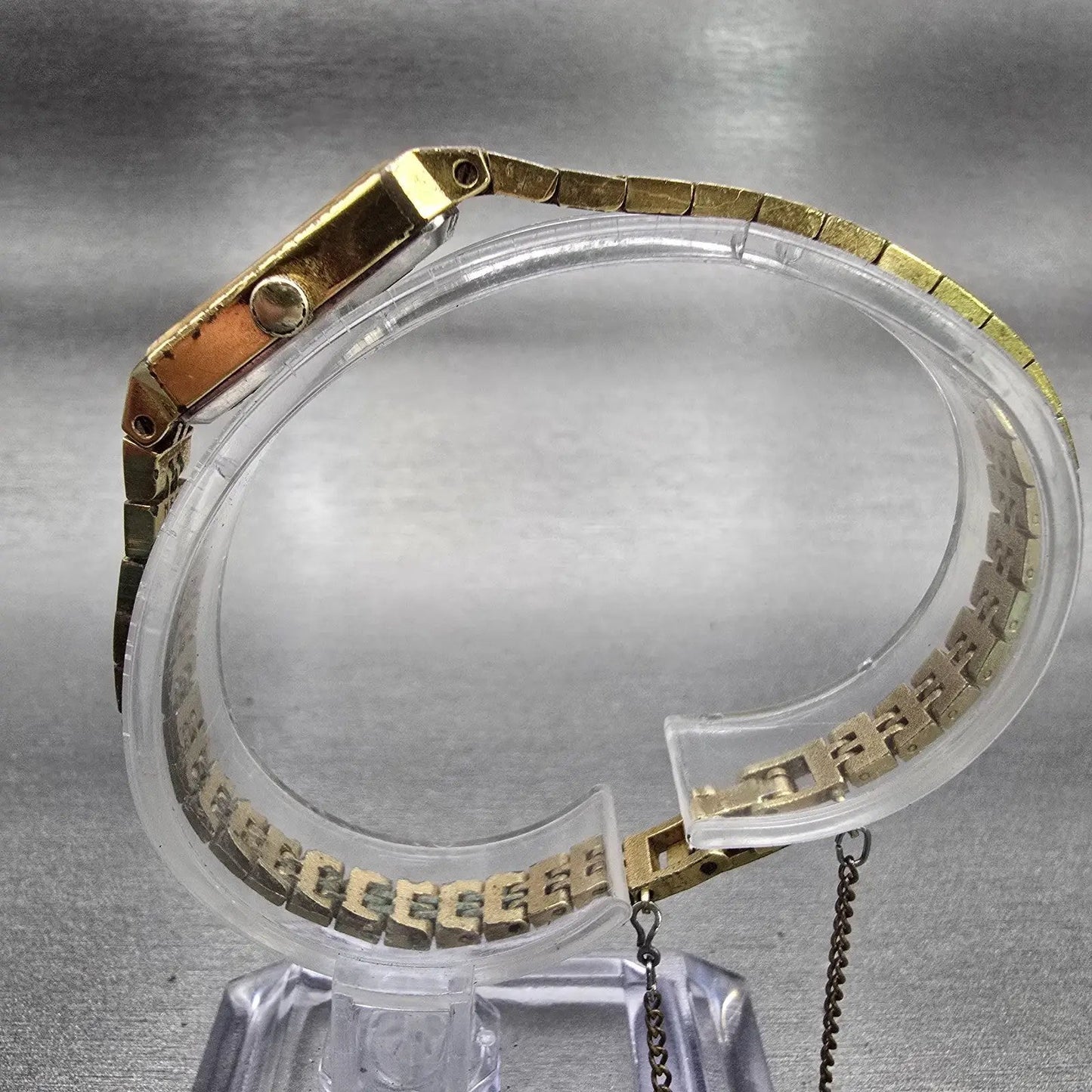 Seiko Watch Women 12mm Gold Dial Gold Tone Rectangle 1320-5029 New Battery VTG F6
