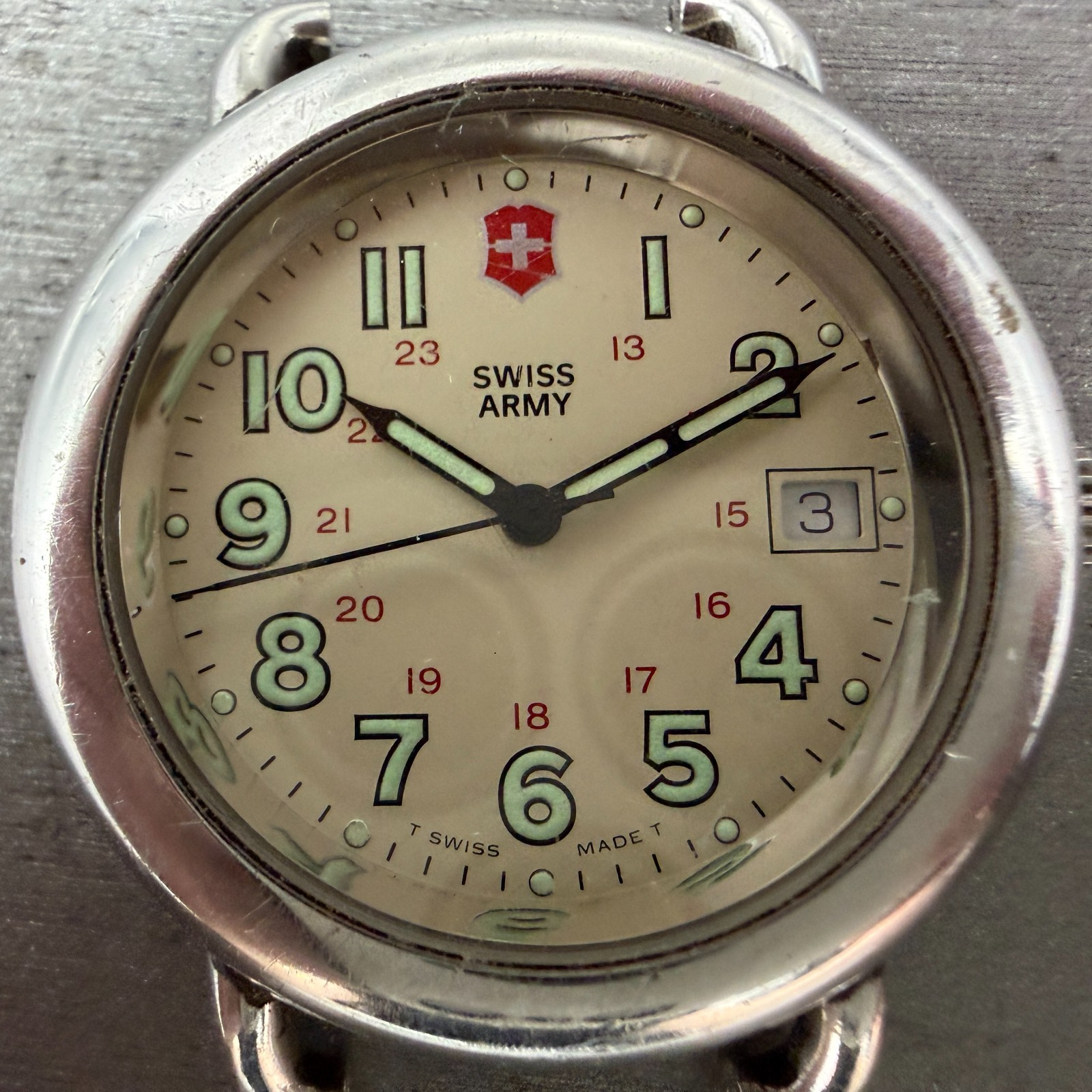 Victorinox Swiss Army Cavalry Watch Men 37mm Cream Dial Silver Tone Date PART LP2