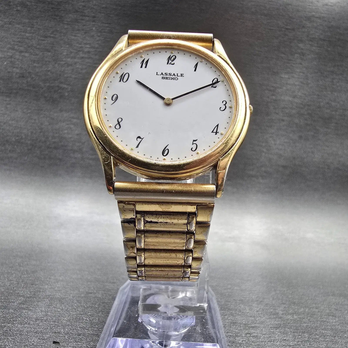 Seiko Lassale Watch Men 32mm White Dial Gold Tone Round 2F50-0700 New Battery5