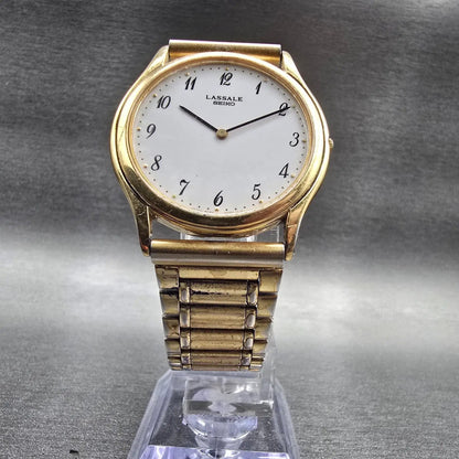 Seiko Lassale Watch Men 32mm White Dial Gold Tone Round 2F50-0700 New Battery5
