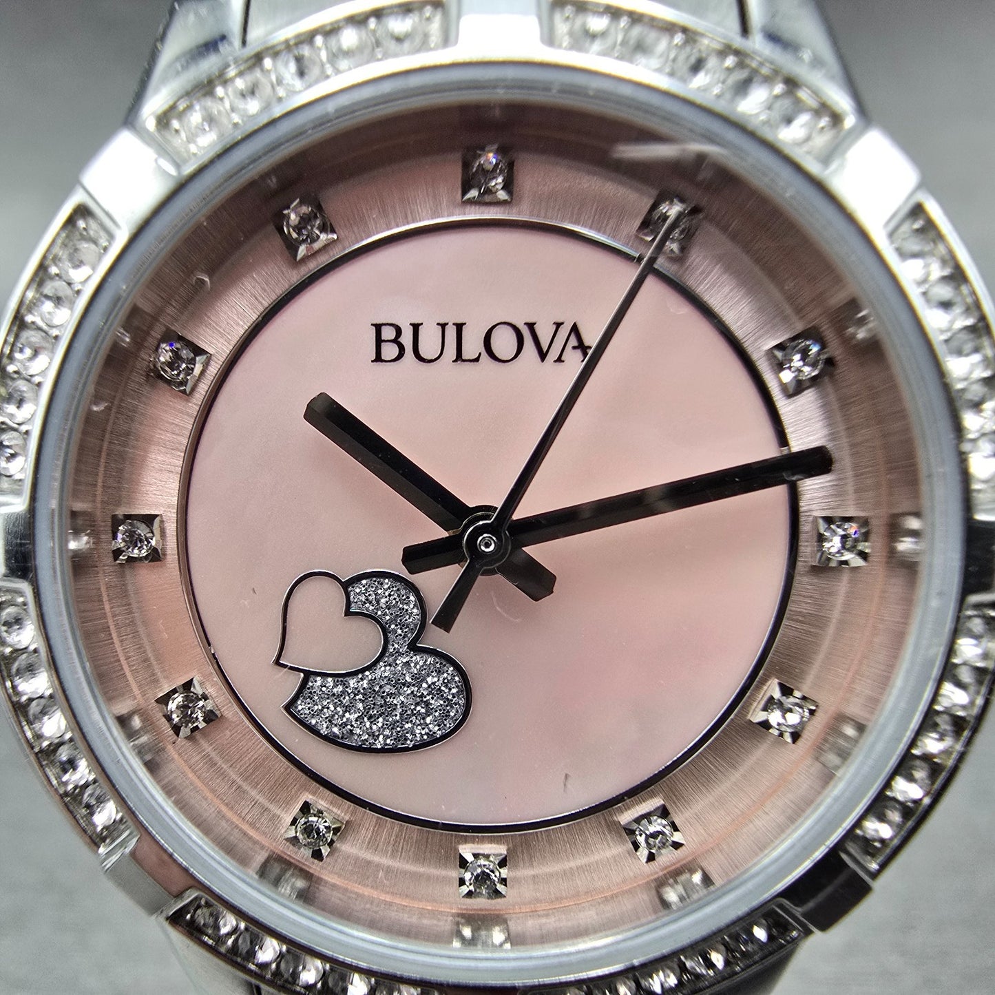 Bulova Heart Watch Women 30mm MOP Dial Silver Tone Round 96L237 New Battery1