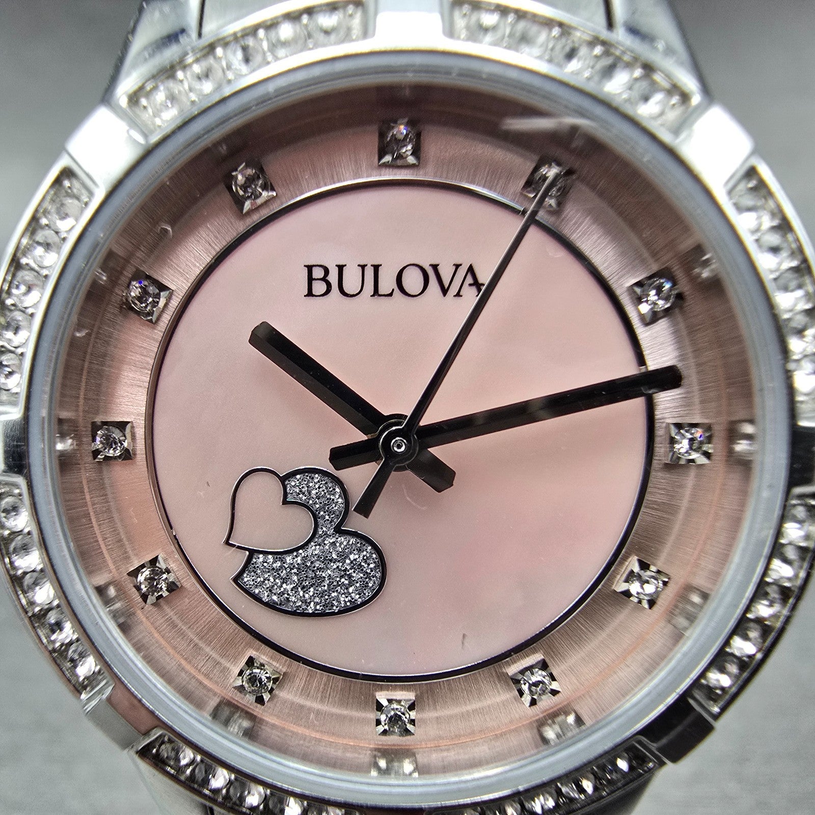 Bulova Heart Watch Women 30mm MOP Dial Silver Tone Round 96L237 New Battery1