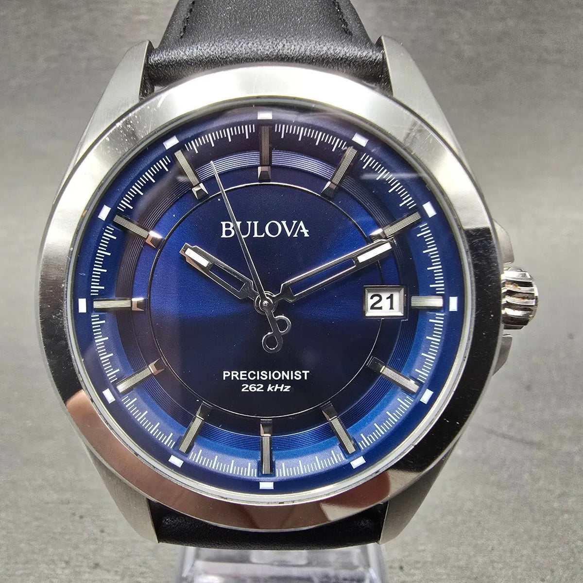 Bulova Precisionist Watch Men 43mm Blue Dial Silver Tone Date 96B257 New Battery0
