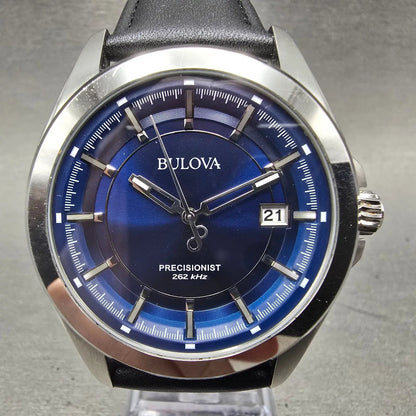Bulova Precisionist Watch Men 43mm Blue Dial Silver Tone Date 96B257 New Battery0