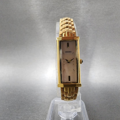 Seiko Tank Watch Women 14mm MOP Dial Gold Tone Rectangle 2e207609 New Battery5