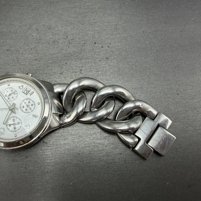 Michael Kors Runway Chronograph Watch Women 38mm Silver Dial Silver Tone NewBatt7