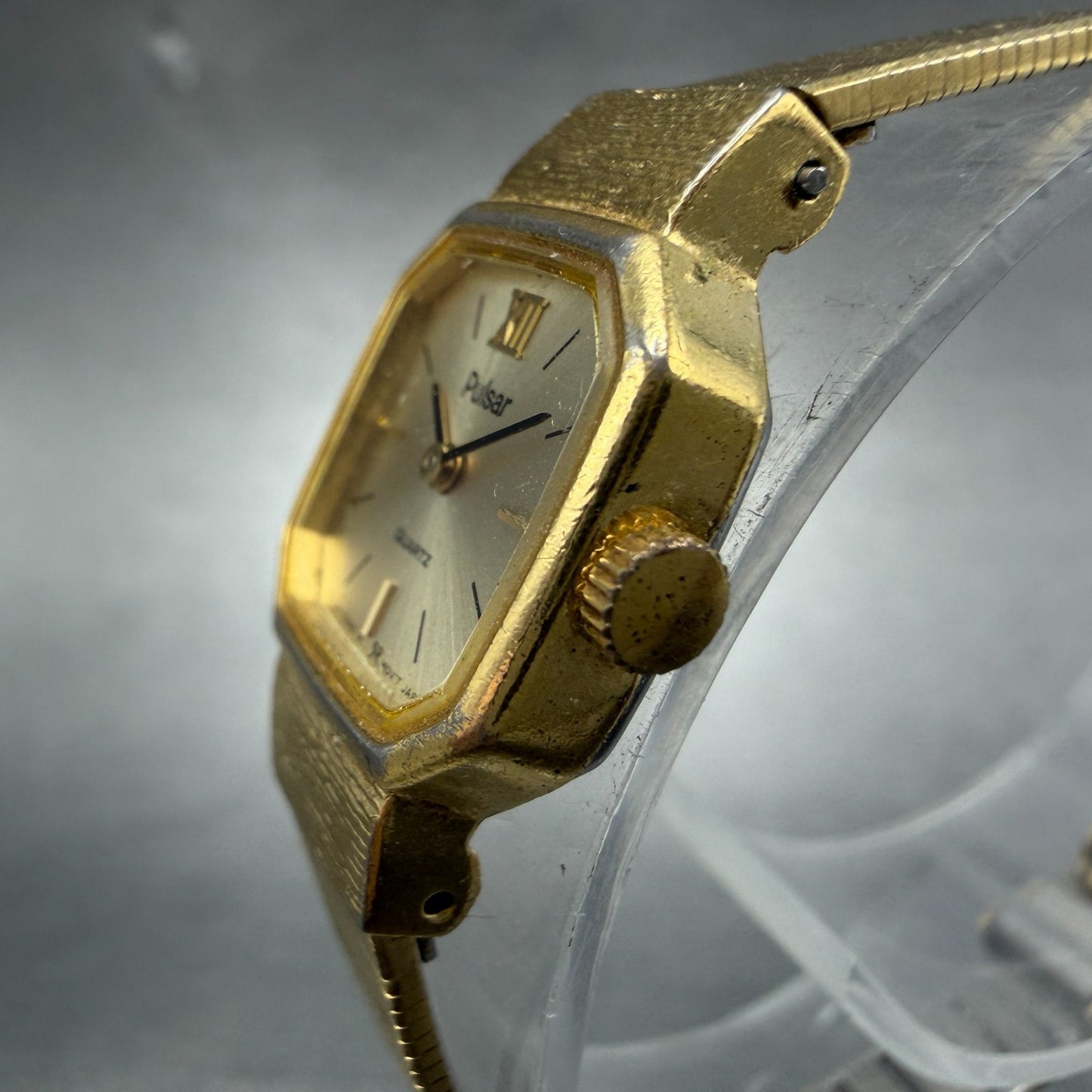 Pulsar Watch Women 16mm Champagne Dial Gold Tone Octagon V232-5790 New battery2