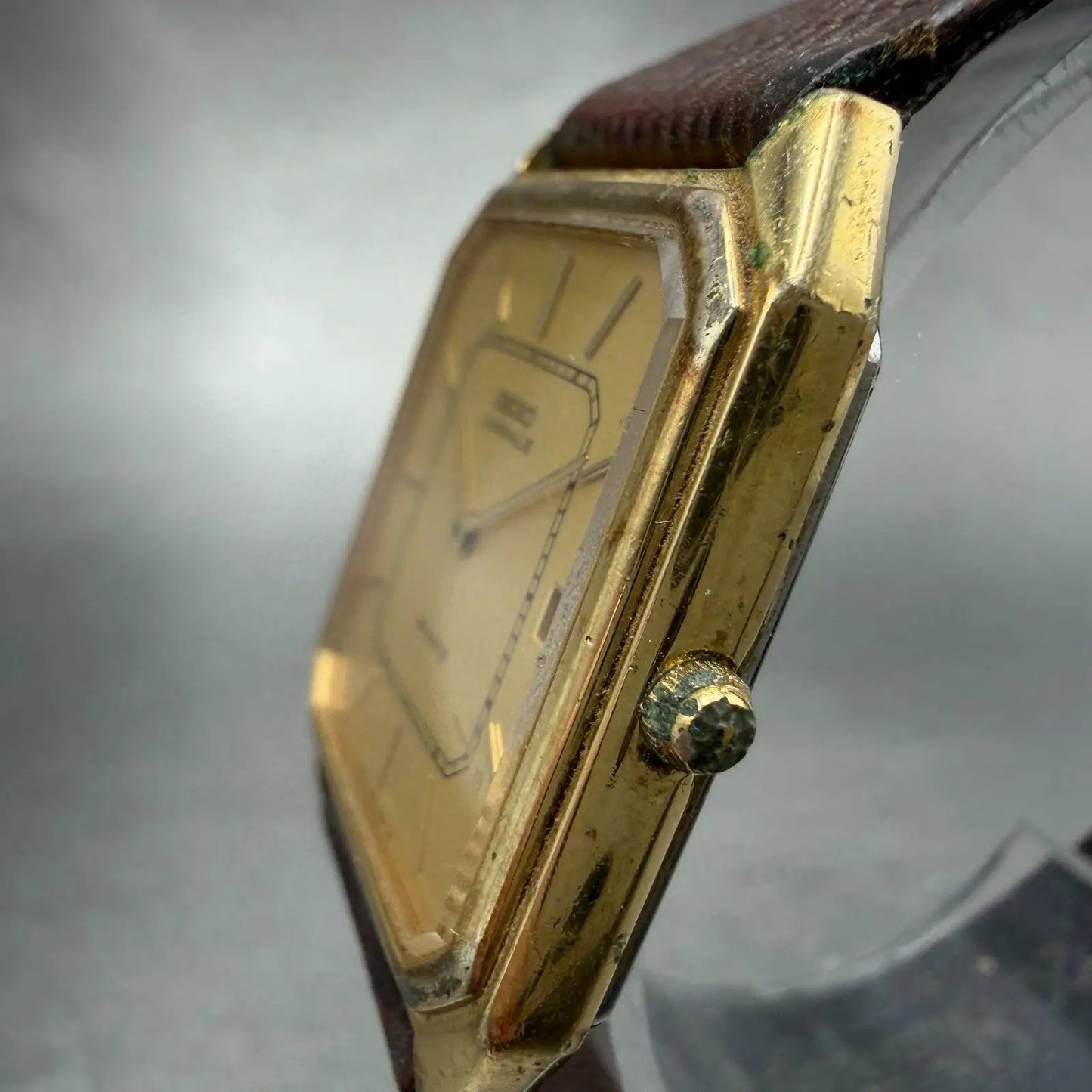 Seiko Lassale Tank Watch Men 28mm Champagne Dial Gold Tone Date 6429-5019 PARTS3