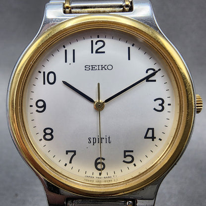 Seiko Spirit Watch Men 34mm Silver Dial two Tone Round 7n01-6a70 New Battery