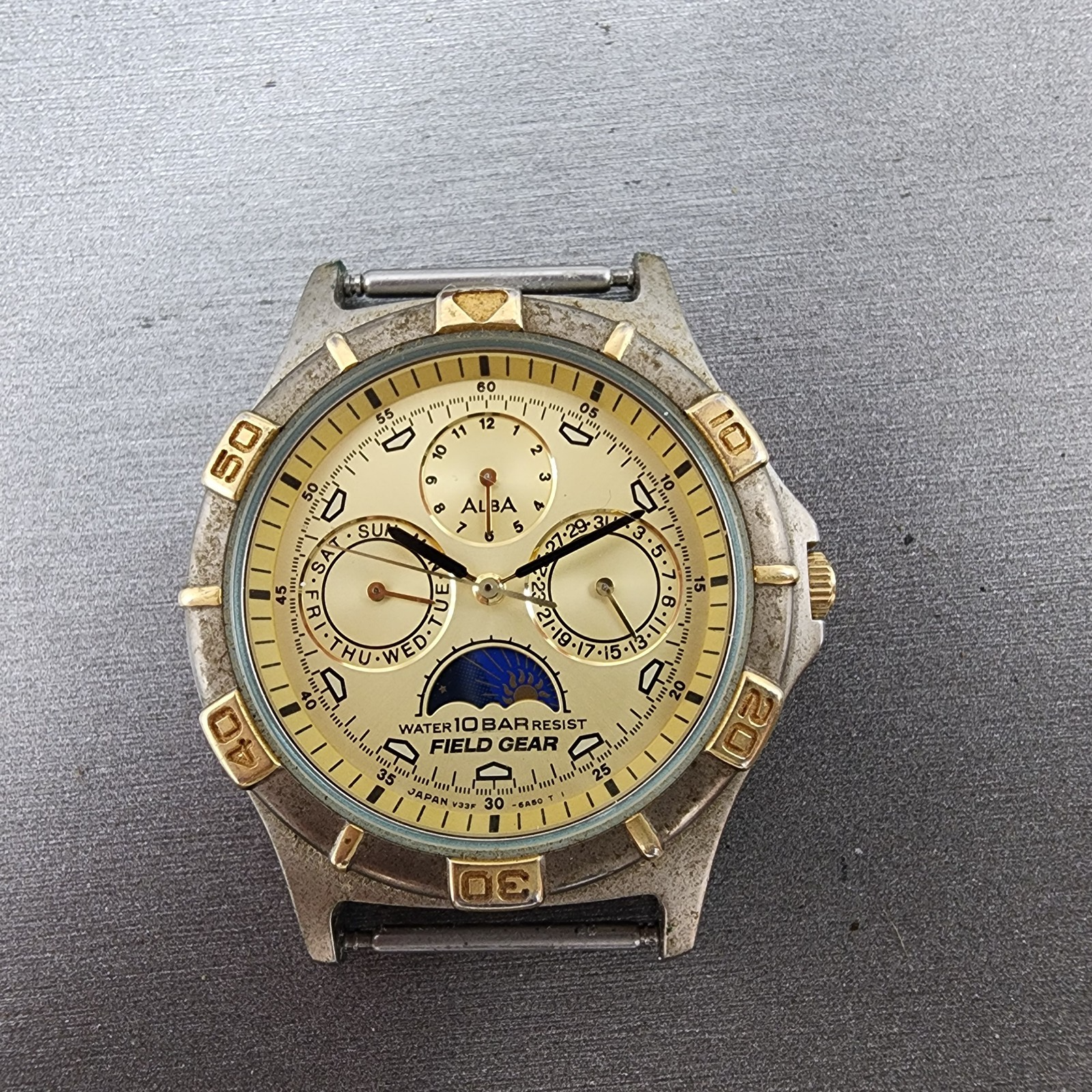 Seiko Alba Field Gear Watch Men 35mm Cream Dial Two Tone Daydate Month Day night0