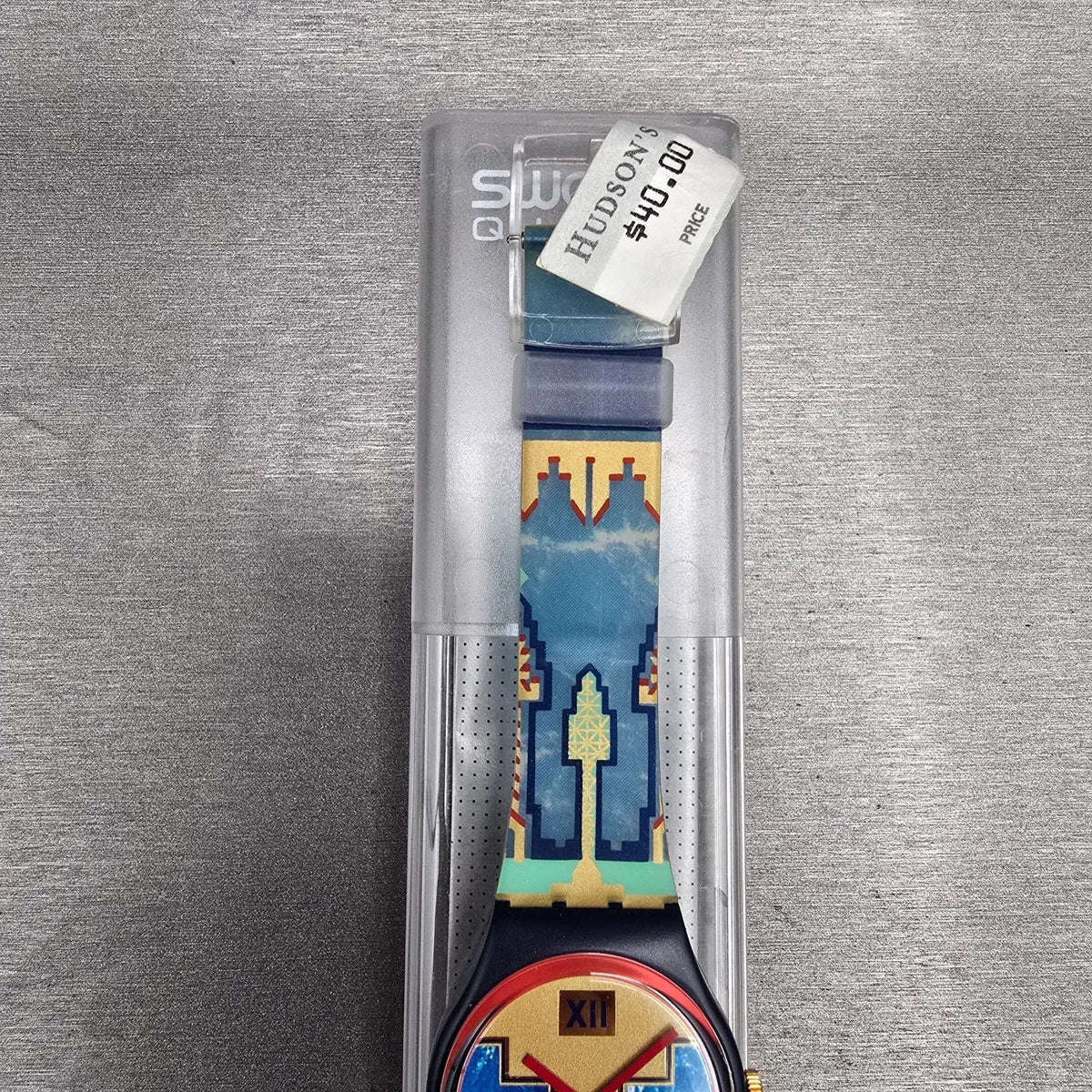 Swatch Blue Flamingo Watch Men 34mm Blue Dial Black Case GN114 New Battery NOS2