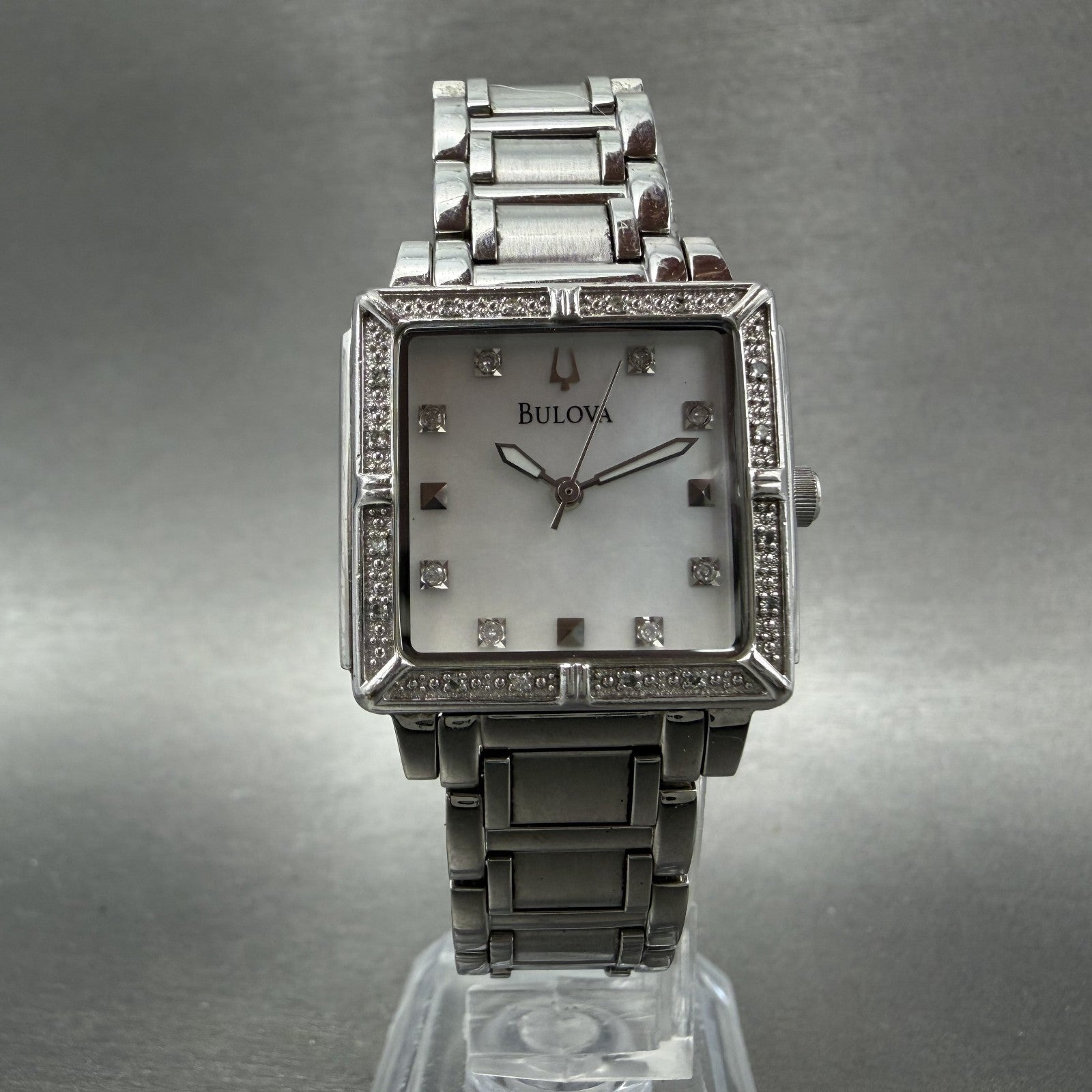 Bulova Tank Watch Women 26mm MOP Dial Silver Tone Rectangle 96R107 New Battery5