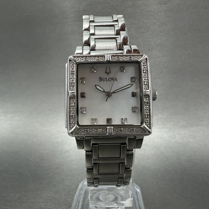 Bulova Tank Watch Women 26mm MOP Dial Silver Tone Rectangle 96R107 New Battery5
