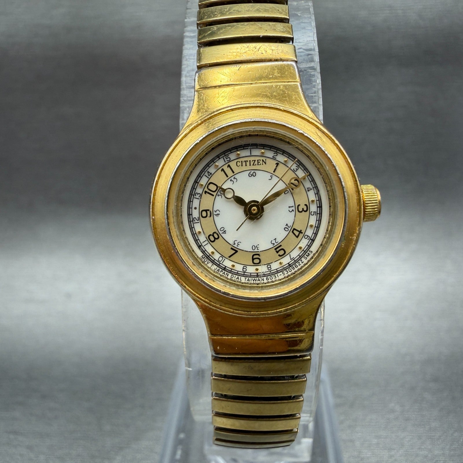 Citizen Watch Women 20mm Cream Dial Gold Tone Round 6031S07742 New Battery0