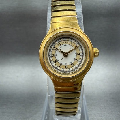 Citizen Watch Women 20mm Cream Dial Gold Tone Round 6031S07742 New Battery0